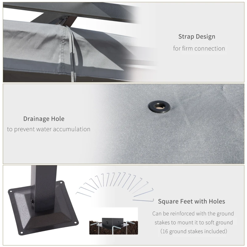 Best 3 x 3(m) Metal Pergola with Retractable Roof, Garden Gazebo Metal Pergola Canopy. Outdoor Sun Shade Shelter for Party BBQ, Grey - Image 6