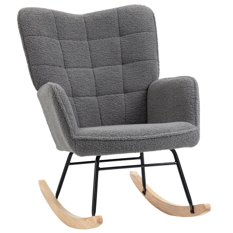 Best Berber Fleece Nursery Glider Rocker for Nursing, Wingback Rocking Chair for Living Room, Dark Grey