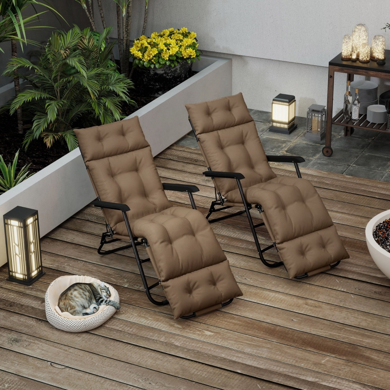 Best Set of Two 190 x 56cm Sun Lounger Cushions - Khaki - Image 9