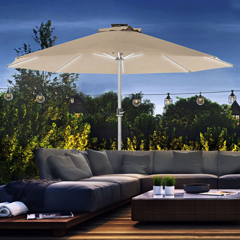Best 3m Parasol, with Solar-Powered LED Lights - Khaki - Image 10
