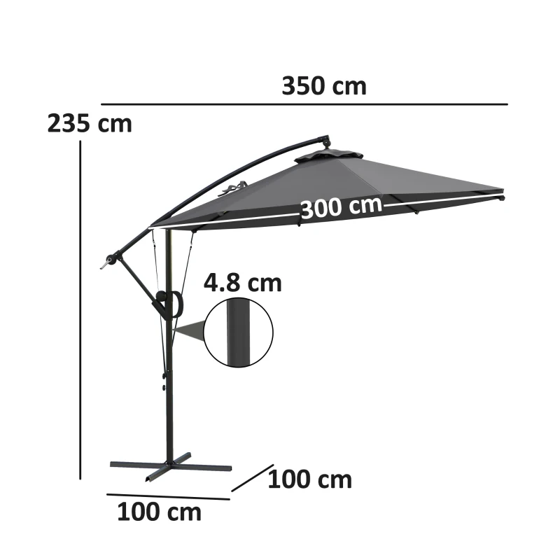 Best 3(m) Garden Cantilever Parasol with Cover and Wind Protection Strap, Round Overhanging Umbrella with Crank Handle and Tilt, Banana Patio Umbrella for Outdoor Sun Shade, UPF50+, Grey - Image 3