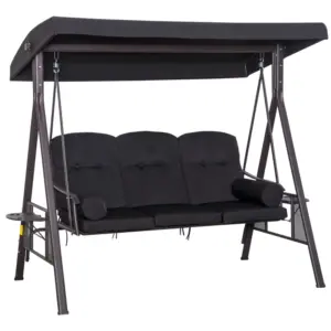 Best Swing Chair Hammock Chair 3 Seater Canopy Cushion Shelter Outdoor Bench Black