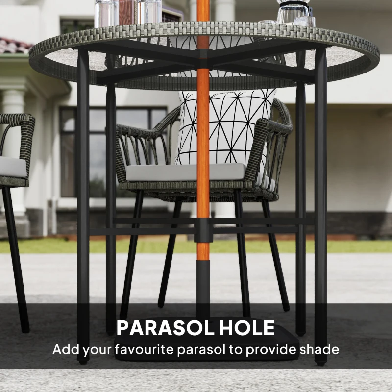 Best 5 Piece Patio Rattan Dining Set, Wicker Garden Table and Chairs w/ Removable Seat & Back Cushions, Round Tempered Glass Tabletop, Parasol Hole, Outdoor Furniture Conservatory Set, Grey - Image 7