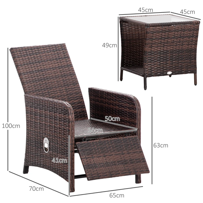Best 3 Pieces Rattan Bistro Set Balcony Furniture with Cushions, Storage Function - Mixed-Brown - Image 3