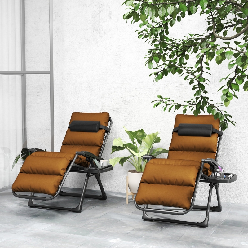 Best Set of Two Reclining Sun Loungers, with Cushion - Brown - Image 9