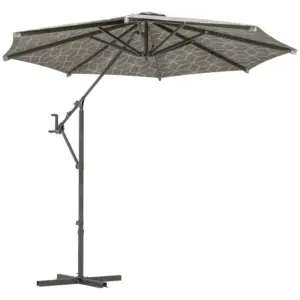 Best 3(m) Convertible Cantilever Parasol and Centre-post Garden Parasol with Cross Base, 360° Rotation Banana Parasol with Crank Handle and 8 Ribs, Hanging Patio Umbrella, Black and White