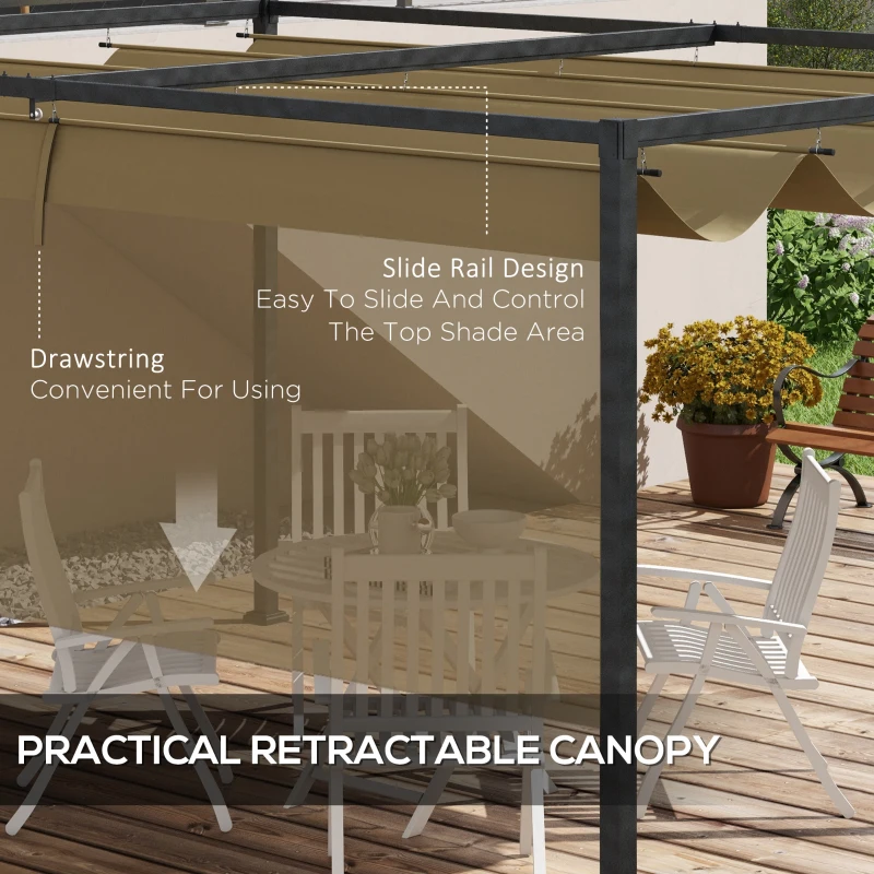 Best 4 x 3(m) Metal Pergola with Retractable Roof, Garden Gazebo Canopy Shelter for Outdoor, Patio, Khaki - Image 5