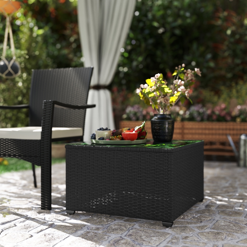 Best 62 x 62cm Glass-Top Rattan Side Table - Dark Grey - Image 9