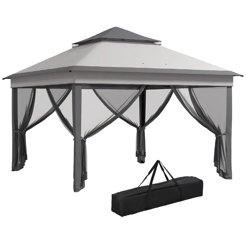 Best 3 x 3(m) Pop Up Gazebo, Height Adjustable Instant Event Shelter with Netting and Carrying Bag, Grey