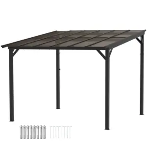 Best 3 x 3(m) Metal Pergola with UPF 50+ and Waterproof Polycarbonate Roof, Wall-Mounted or Free Standing Garden Gazebo, Wind-resistant Outdoor Sun Shade, Dark Grey