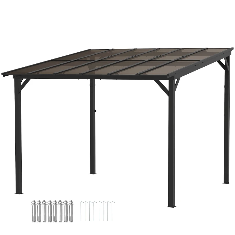 Best 3 x 3(m) Metal Pergola with UPF 50+ and Waterproof Polycarbonate Roof, Wall-Mounted or Free Standing Garden Gazebo, Wind-resistant Outdoor Sun Shade, Dark Grey