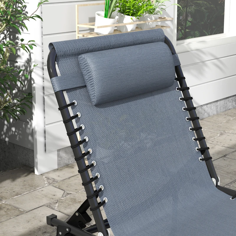 Best Set of Two Folding Sun Loungers, with Four-Position Backs - Grey - Image 8