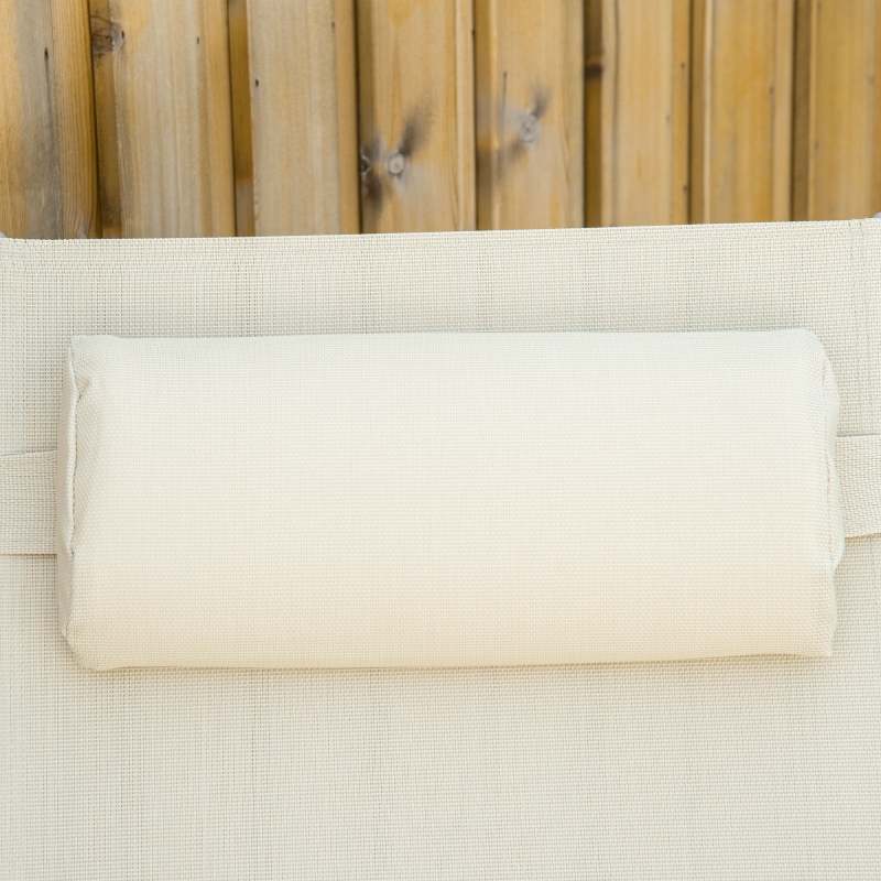 Best Steel Fabric Sun Lounger Outdoor Folding Chaise Lounge Chair Recliner with Portable Design & 7 Adjustable Backrest Positions - Beige - Image 9