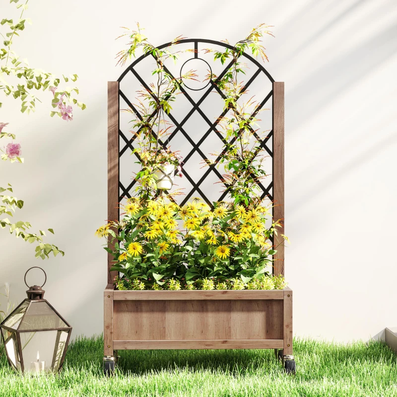 Best Wooden Planter, with Metal Trellis - Brown/Black - Image 8