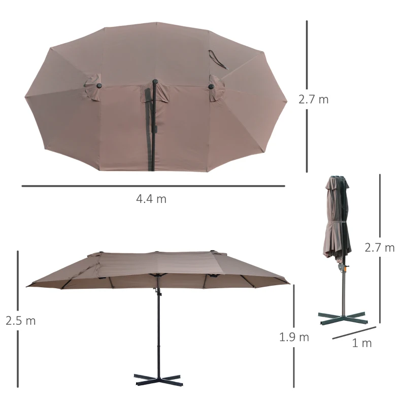 Best Double Canopy Offset Parasol Umbrella Garden Shade with 12 Support Ribs Crank Handle Easy Lift Twin Canopy Brown - Image 3