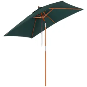 Best 2m x 1.5m Garden Parasol Umbrella with Tilting Sunshade Canopy, Outdoor Market Table Umbrella with Wood and Bamboo Frame, Green