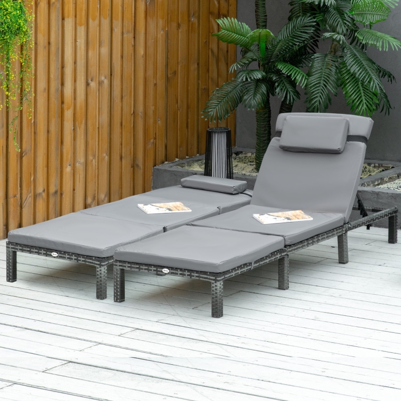 Best 2 Pieces Outdoor PE Rattan Sun Loungers set of 2 with Cushion, Garden Wicker Sunbed Furniture with 5-Level Recliner Backrest, Grey - Image 10