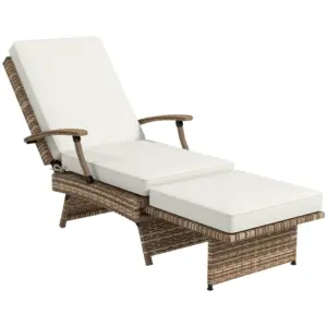 Best 80° Reclining Rattan Lounger - White/Brown