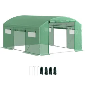Best 13 x 9.8ft Walk-In Polytunnel Greenhouse - Green