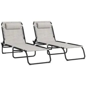 Best Set of Two Folding Sun Loungers, with Four-Position Backs - Cream
