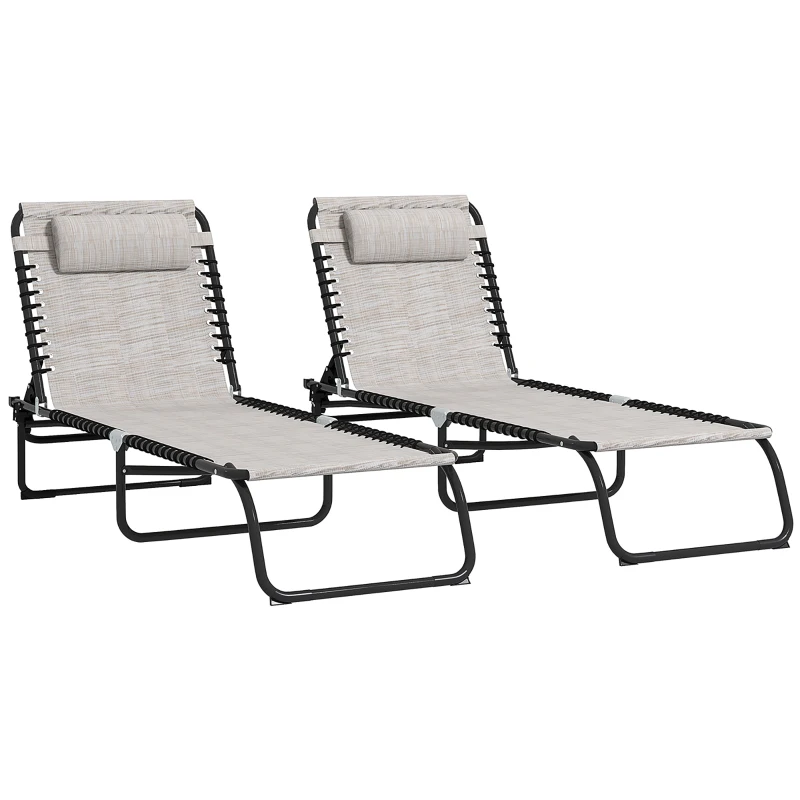 Best Set of Two Folding Sun Loungers, with Four-Position Backs - Cream