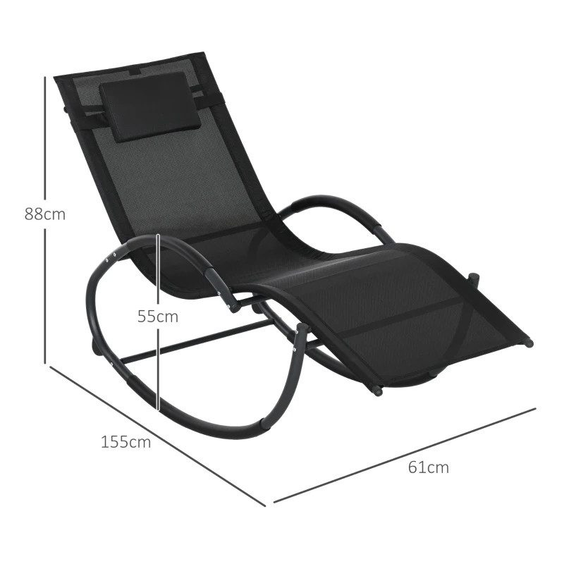 Best Steel Frame Zero Gravity Rocking Chair, with Pillow - Black - Image 3