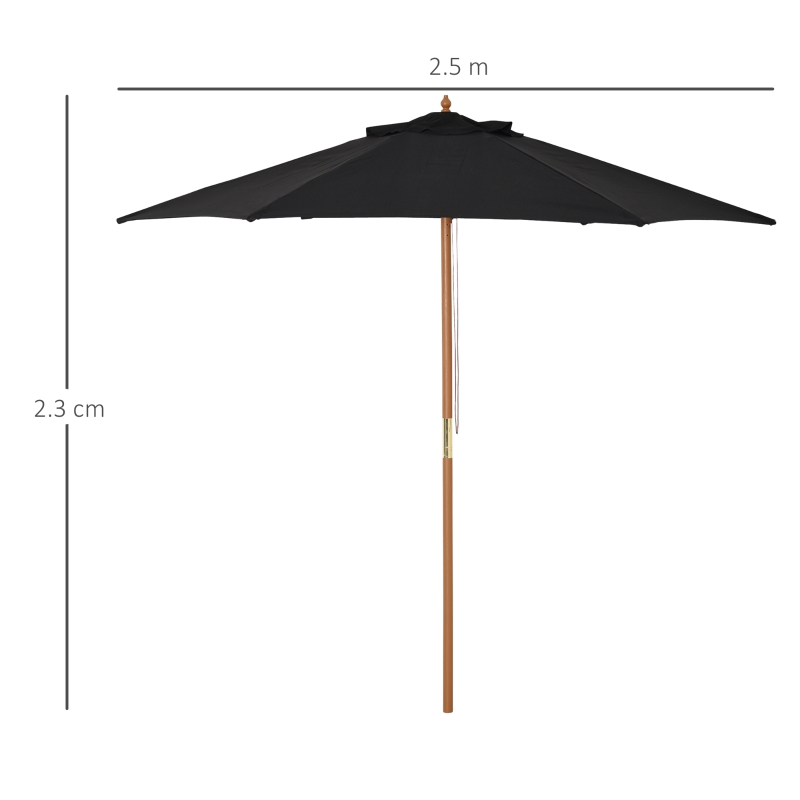 Best Wooden Garden Umbrella Sun Shade with Top Vents, Bamboo Ribs and Sturdy Wood Pole, Black - Image 3