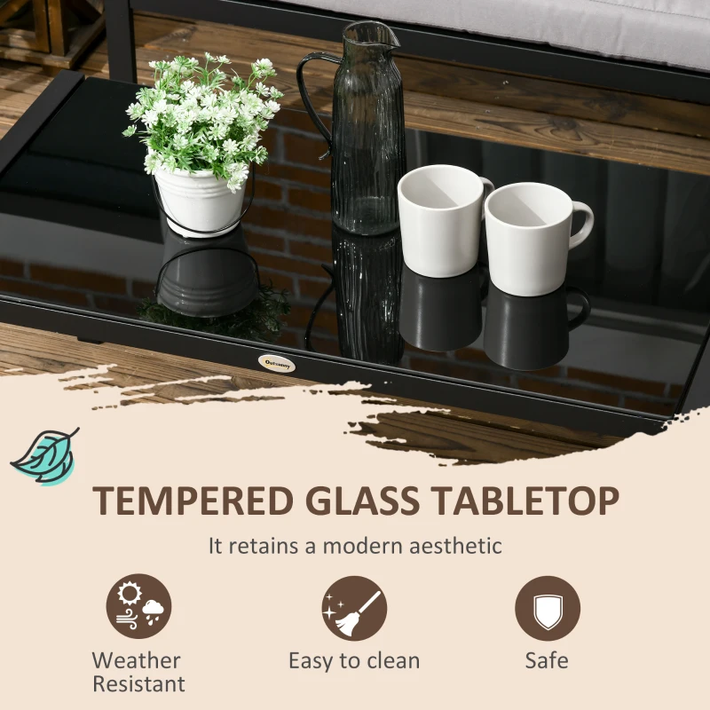 Best 5 Seater Garden Corner Sofa Set, 4 Pieces Metal Garden Furniture Set with Loveseats, Glass Top Coffee Table, Breathable Mesh Pocket, Outdoor Conversation Furniture with Cushions, Light Grey - Image 6