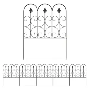 Best Decorative Garden Fencing, 5PCs Outdoor Picket Fence Panels, Rustproof Metal Wire Landscape Flower Bed Border Edging Animal Barrier, Black