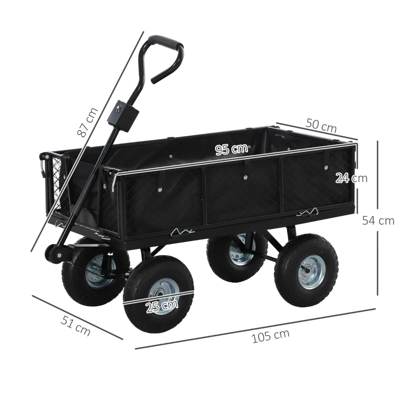 Best 114L Steel Frame Garden Cart Trolley - Black - Image 3