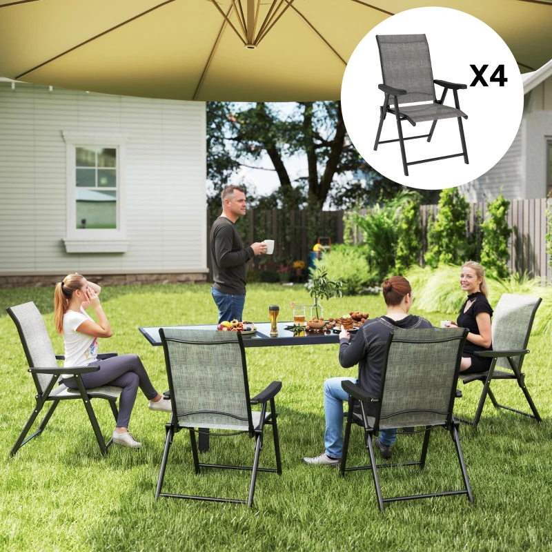 Best Set of Four Folding Outdoor Chairs - Black/Grey - Image 2