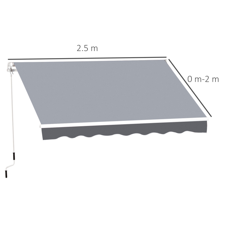Best 2.5m x 2m Garden Patio Manual Awning Canopy Sun Shade Shelter Retractable with Winding Handle Grey - Image 3