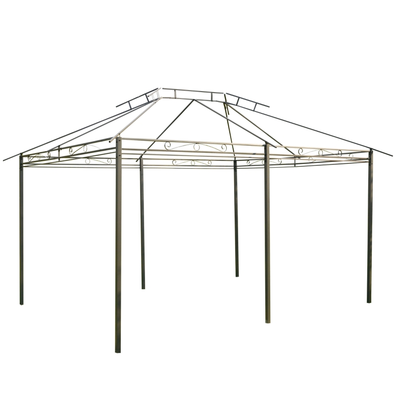 Best 4m x 3(m)Garden Gazebo, Double Roof Outdoor Gazebo Canopy Shelter with Curtains, Solid Steel Frame for Lawn and Deck, Grey - Image 16