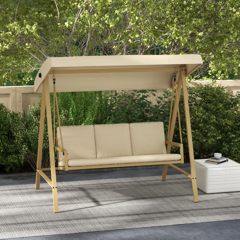 Best Three-Seat Garden Swing Chair, with Adjustable Canopy - Beige - Image 2