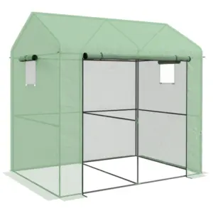 Best Greenhouse, Walk-in Garden Grow House with Roll-up Door and Mesh Windows, 200 x 140 x 200cm, Green