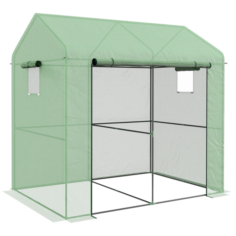 Best Greenhouse, Walk-in Garden Grow House with Roll-up Door and Mesh Windows, 200 x 140 x 200cm, Green