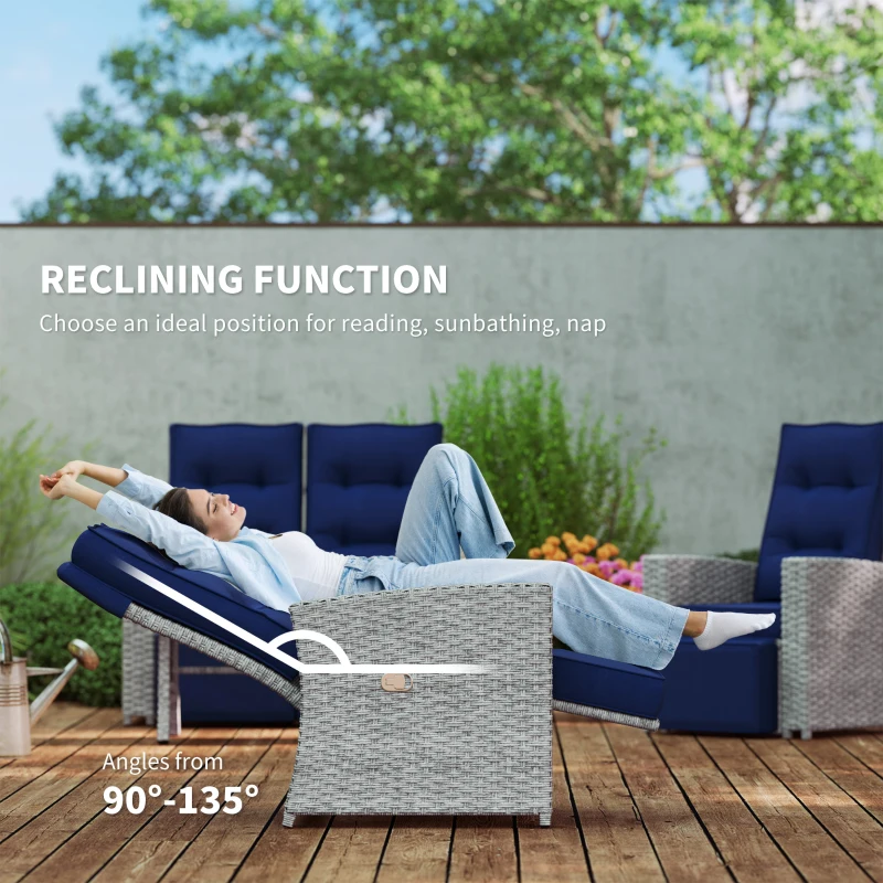 Best 4 Piece Rattan Garden Furniture Set Outdoor Sofa Sectional Set with Glass Top Table for Poolside, Navy Blue - Image 6