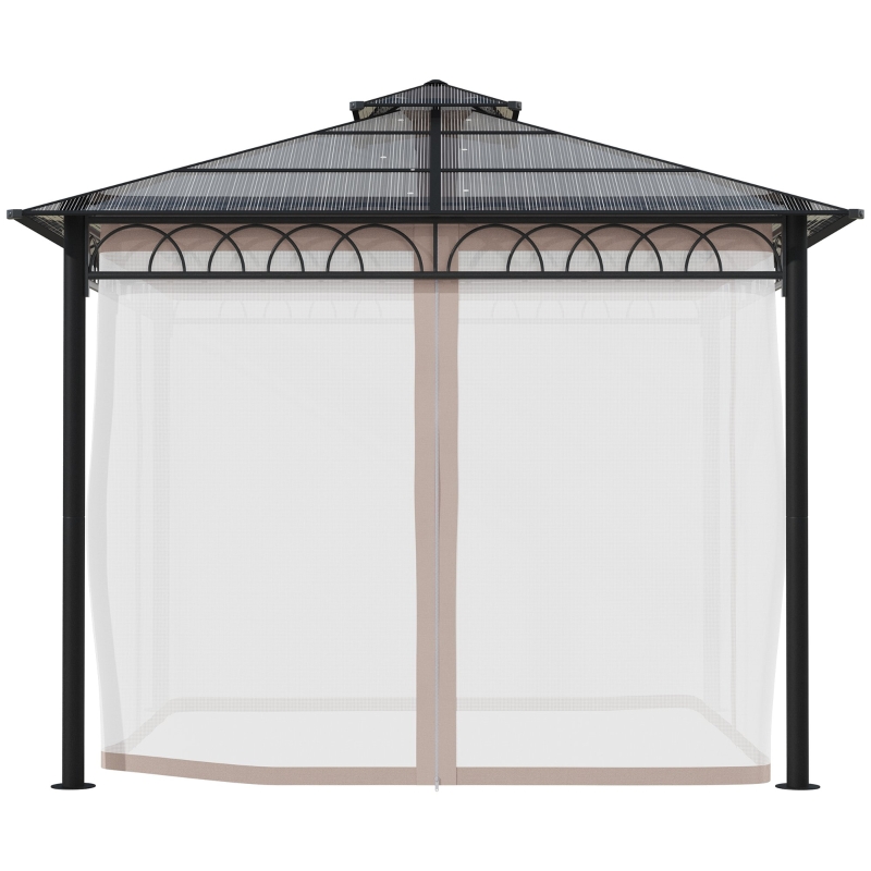 Best 3 x 3 (m) Outdoor Polycarbonate Gazebo, Double Roof Hard Top Gazebo with Galvanised Steel Frame, Nettings & Curtains for Garden, Lawn, Patio and Deck, Khaki - Image 9