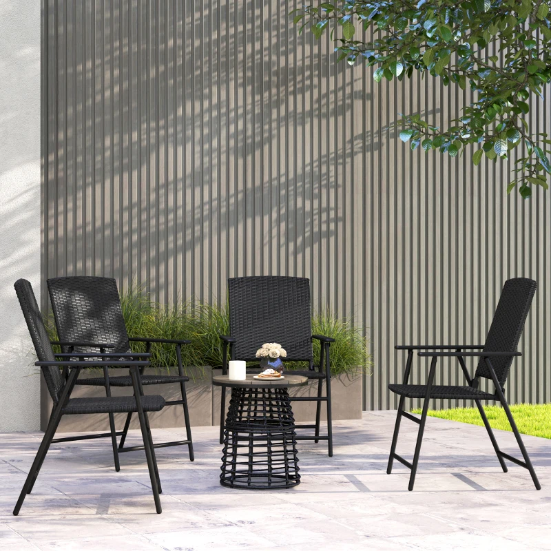 Best Set of Four Folding Rattan Seat Chairs - Black - Image 2