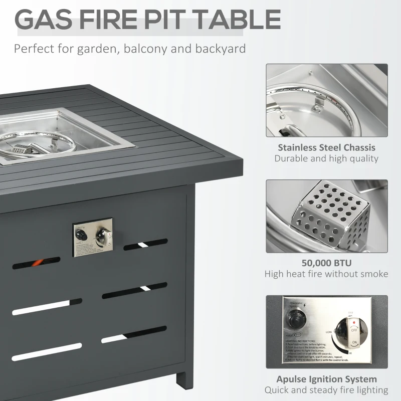 Best 5-Piece Aluminium Garden Furniture Sets, 4 Seater Outdoor Conversational Dining Set with Gas Fire Pit Table Cushions for Yard, Poolside, Patio, Grey - Image 4