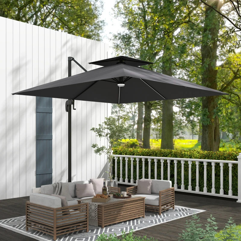 Best 2.5m Cantilever Parasol with Solar Powered LED Lights, 360° Rotation, Tilt Adjustment, Crank Handle, Dark Grey - Image 8
