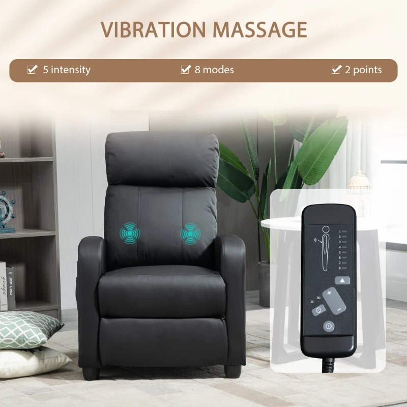 Best Recliner Armchair, Massage Faux Leather Push Back Reclining Chair with Adjustable Leg Rest, Side Pocket, for Home Living Room Theatre, Black - Image 4