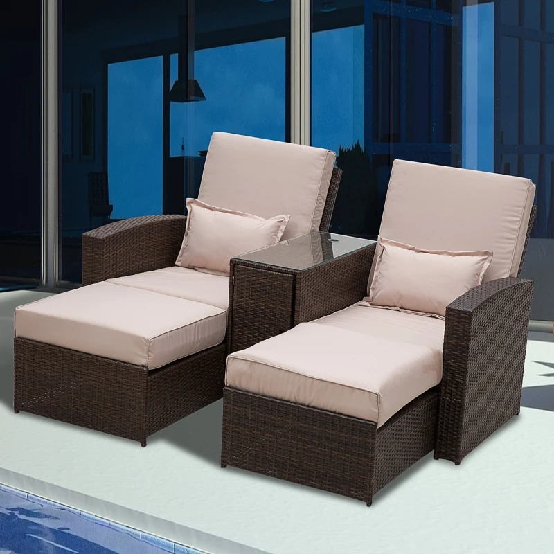 Best 2-Seater Rattan Sofa Lounger Set-Brown - Image 2
