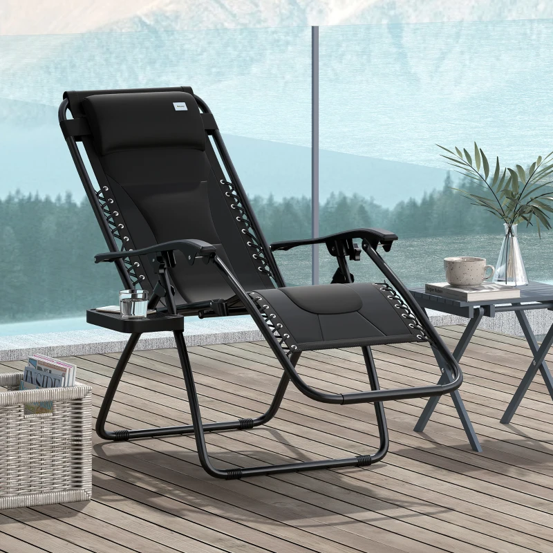 Best Zero Gravity Lounger Chair, Folding Reclining Patio Chair with Padded Seat, Cup Holder, Soft Cushion and Headrest for Poolside, Camping, Black - Image 2
