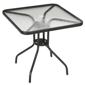 Best Square Garden Dining Table with Tempered Glass Top & Umbrella Hole, 76 x 76 cm