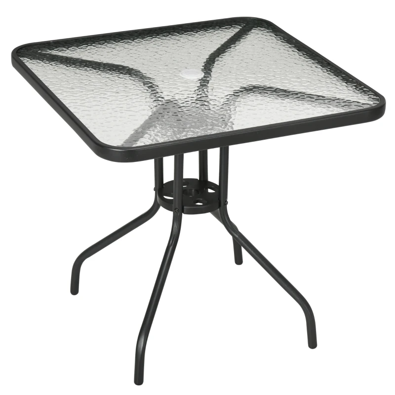 Best Square Garden Dining Table with Tempered Glass Top & Umbrella Hole, 76 x 76 cm