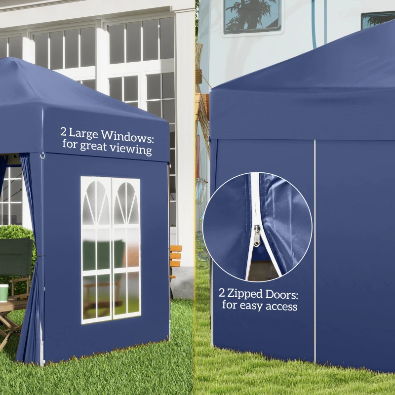Best 2 x 2 m Garden Pop Up Gazebo, Wedding Party Tent Marquee, Water Resistant Awning Canopy with Sidewalls, Windows, Carry Bag, Blue - Image 7
