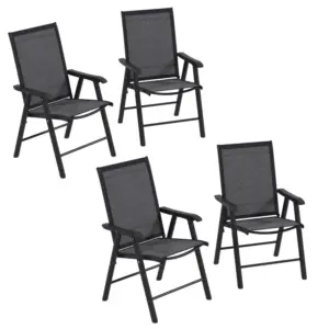 Best Set of 4 Folding Garden Chairs, Metal Frame Garden Chairs Outdoor Patio Park Dining Seat with Breathable Mesh Seat, Dark Grey