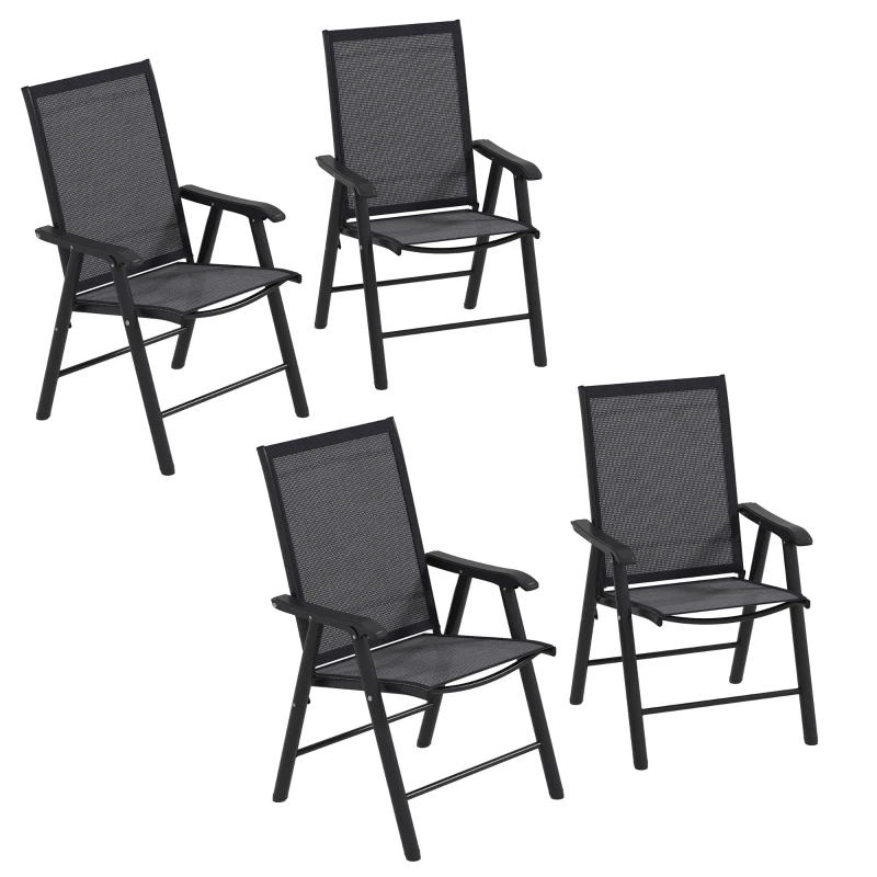 Best Set of 4 Folding Garden Chairs, Metal Frame Garden Chairs Outdoor Patio Park Dining Seat with Breathable Mesh Seat, Dark Grey