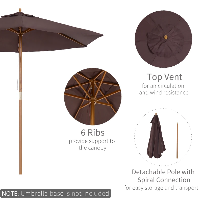 Best 2.5m Wood Garden Parasol Sun Shade Patio Outdoor Wooden Umbrella Canopy Coffee - Image 4